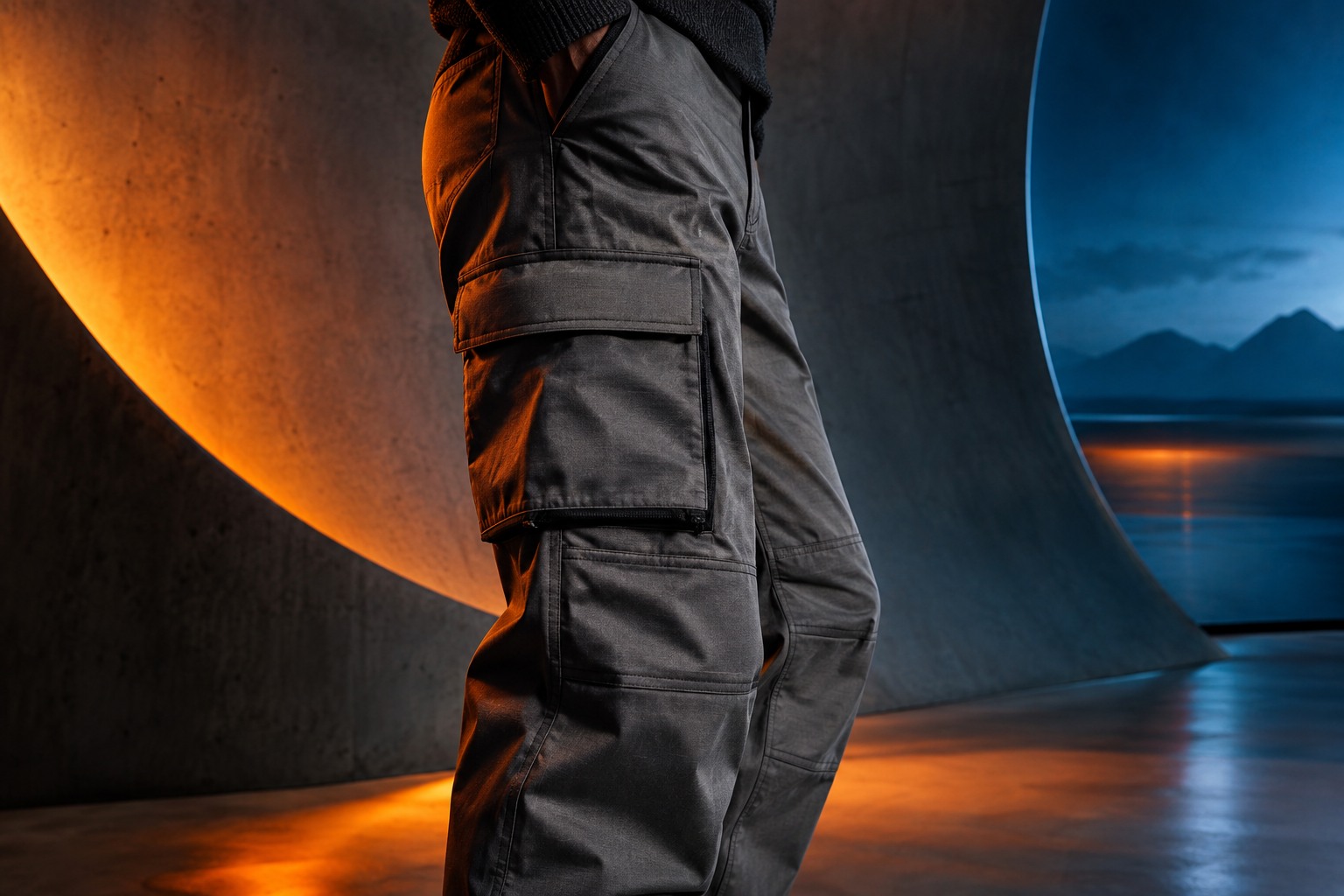 Utility cargo trouser — a distinct close-up concept composition